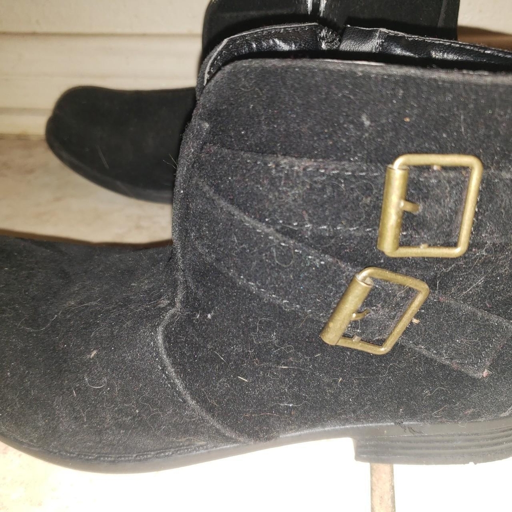 Kids Black Suede Boots with Buckle Detail